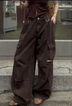 Nalm. volu over cargo pants /brown デニム