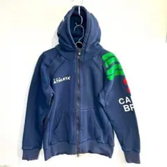 【アスレタ】ジップアップパーカー 裏起毛 フードロゴ 袖プリント 綿混 M