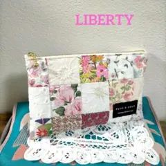 ⑳リバティ　パッチワーク　ポーチ❤ハンドメイド　ピンク　大きめ　フラット