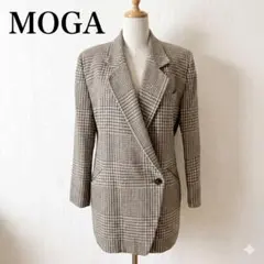 美品モガ千鳥格子テーラードジャケット肩パッド入りブラウンM日本製レディース