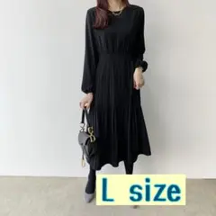 ワンピース プリーツ フォーマル 卒業式 入学式 ブラック ロング丈　Ｌ　着やせ