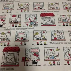ハローキティ　ファミリー柄　キャンバス　生成り　約110×54cm