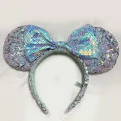 東京ディズニー　ミニー　カチューシャ　水色スパンコール