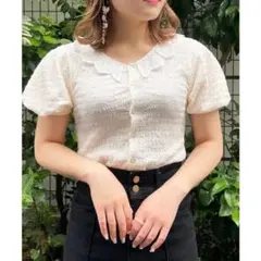 マジェスティックレゴン スカラップ襟 パフスリーブ 半袖 ホワイト アイボリーのサムネイル