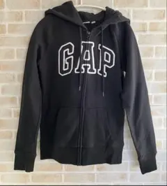 GAP ジップアップパーカー ロゴワッペン ブラック XXS