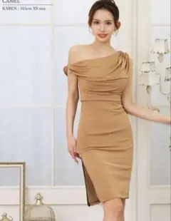 キャメル ワンショルダー S ドレス　Veauut