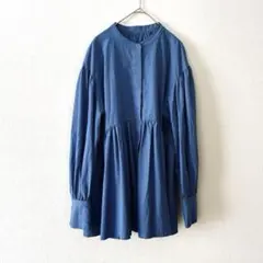 green label relaxing バンドカラーチュニック ブラウス　青
