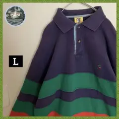 80s刺繍ワンポイントロゴオールドデザインプルオーバーポロシャツフェード袖太長袖