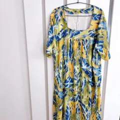 1点もの⭐️花柄 半袖ワンピース 青・黄【freesize】スクエアネック
