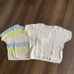 オーバーサイズ ニット トップス 半袖 青 緑 ストライプ
2枚セット