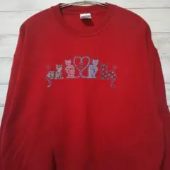 JERZEES 猫 スウェット プリント トレーナー USA古着 赤