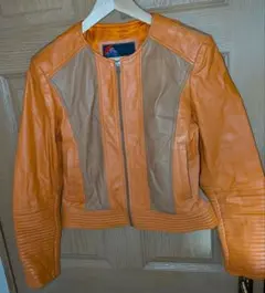 オレンジ 　シングルライダースジャケット