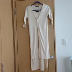 ナノ・ユニバース　カーディガン＆リブノースリーブワンピース　オフホワイト
