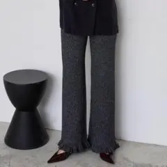 新品　forksy. リブニットラメフリルパンツ　ブラック　Lのサムネイル