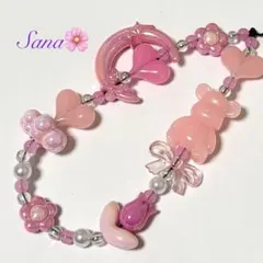 携帯ストラップ　ビーズ　ストラップ　キーホルダー　韓国　推し活　ピンク　73