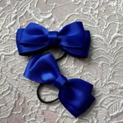 コバルトブルー ヘアゴム リボン 2個セット