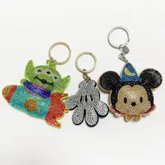 ディズニー　ラインストーン　キーホルダー　3点セット