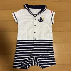 ミキハウス　70センチ　セーラー襟 ストライプロンパース