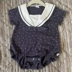 【美品】Cottoli 半袖ロンパース ネイビー 水玉 セーラー襟 70cm