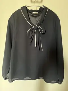 美品 ハニーズ ボウタイシフォン長袖ブラウス M ネイビー
