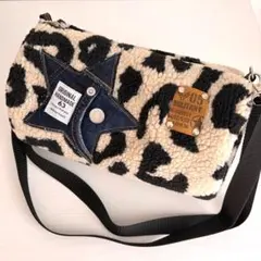 レオパードボア　ショルダーバッグ　ドラムバッグ　デニムリメイクバッグ