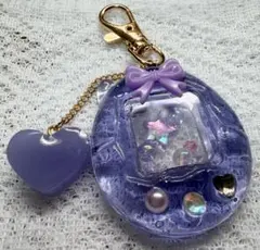 ハンドメイド たまごっち風シェイカーキーホルダー パープル レジン