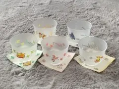 ディズニー くまのプーさん すりガラス風 湯呑み＆布コースター 5客セット