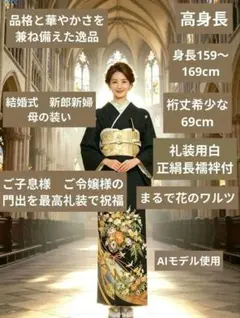 NO520 躾付き　正絹黒留袖　高身長　正絹長襦袢　刺繍衿　袋帯　小物フルセットのサムネイル