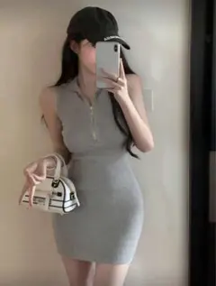 shein ノースリーブワンピース グレー