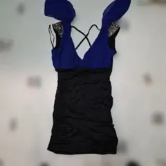 17【レディース部門】青と黒のタイトフィットドレス【まとめ購入お得】