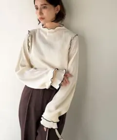 前後2way袖フリル配色メロウプリーツトップス（長袖）