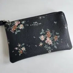 美品　COACH 花柄ポーチ 黒　ハンドポーチ