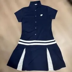 【フィラゴルフ】ゴルフ ストライプ ハイネック 半袖 ワンピース M 紺×赤 フィラゴルフ】ゴルフ ストライプ ハイネック 半袖 ワンピース M 紺×赤