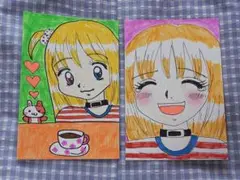 アメリカンな金髪の女の子 オリジナルイラスト 2枚セット