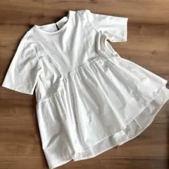 【美品】オペークドットクリップ　ペプラムドッキングカットソー　ホワイト　M