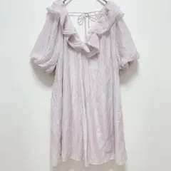 エイチアンドエム|フリルフレア ミニワンピース【M】Vネック バルーンスリーブ