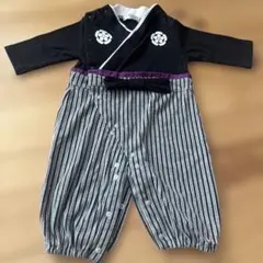 男の子　セレモニー　袴　着物スタイルロンパース ツーウェイオール　黒ストライプ