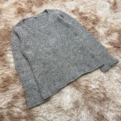 UNIQLO ユニクロ（L）ニット セーター ウール混 モヘヤ混 ミックスグレー