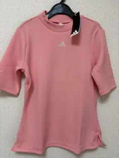 新品　Lサイズ　ハーフスリーブ モックネック シャツアディダスゴルフ　ピンク