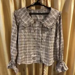 フリル付きチェック柄長袖シャツ Mサイズ