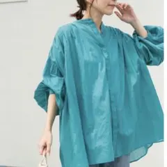 URBAN RESEARCH コットンボイルギャザーブラウス M ターコイズ