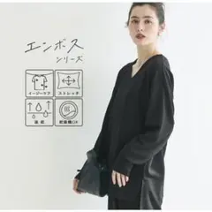 coca エンボスVネックプルオーバー ブラックS