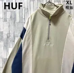 HUF ハフ ハーフジップ トレーナー スウェット L センターロゴ 刺繍ロゴ