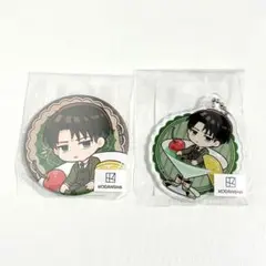 進撃の巨人 まるくじ ちゃぽん 缶バッジ アクリルキーホルダー リヴァイ 2点