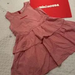 mixi HOUSE 赤 チェック柄 ワンピース 110センチ　レトロ　刺繍