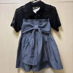 Lax Dania レース切り替え リボン トップス M