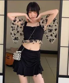 ブラックフラワー刺繍セパレート水着