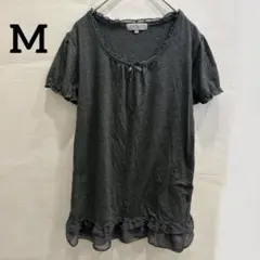 しまむら THEORIA【M】半袖 チュニック カットソー 裾フリル グレーのサムネイル