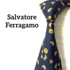 Salvatore Ferragamo フェラガモ ネクタイ　ネイビー系　動物