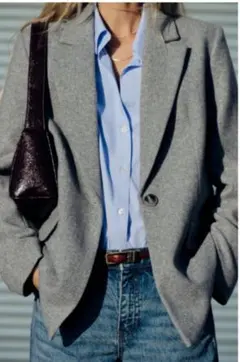 【ZARA】 ヘリンボーンウールブレンド ストレート ブレザー